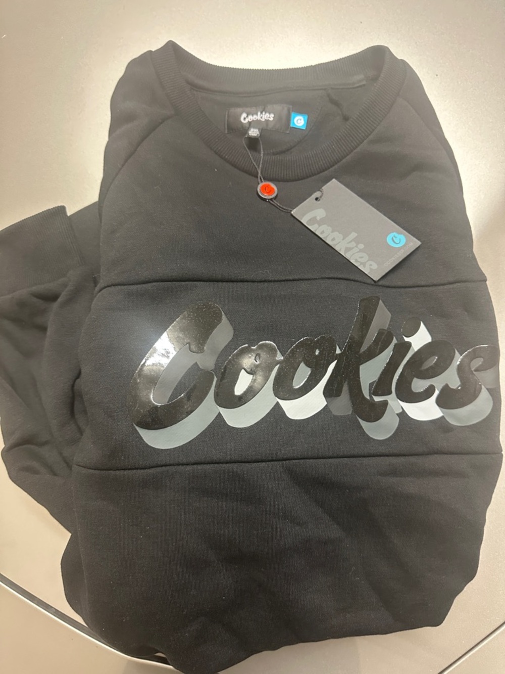 Cookies Men's Black Crewneck Sweatshirt with Raised Logo